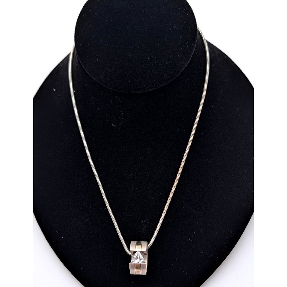 Modern Silver Tone Trillion Crystal Slide Pendant Snake Necklace Adjustable